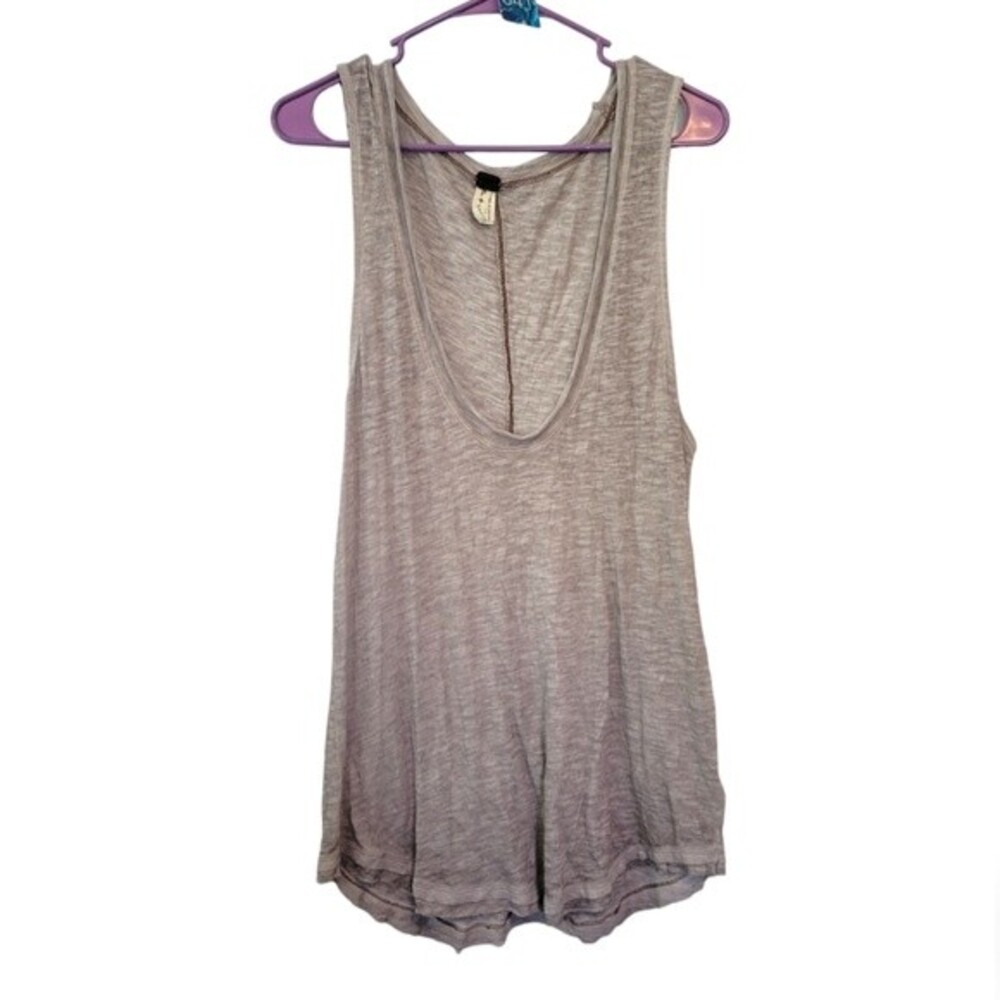 Free People Breezy Oversized Burnout Brown Sleeveless Tank Raw Hem Size Small